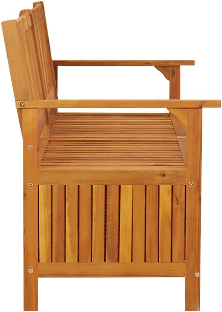 vidaXL Indoor and Outdoor Storage Bench – Solid Acacia Wood, Stable Seating, Ample Storage, Ideal for Patio, Weather, Comes with Cushion