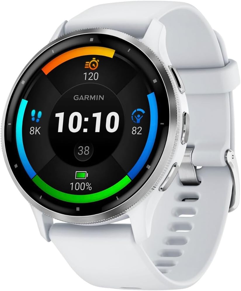 Garmin Venu 3 Health Fitness GPS Smartwatch Silver Steel Bezel w/Whitestone Case (45mm) Bundle with 2 Year Protectio Pack + Deco Essentials Silicone Dust Cover - 3 Pack + 1.4 Inch Screen Protector