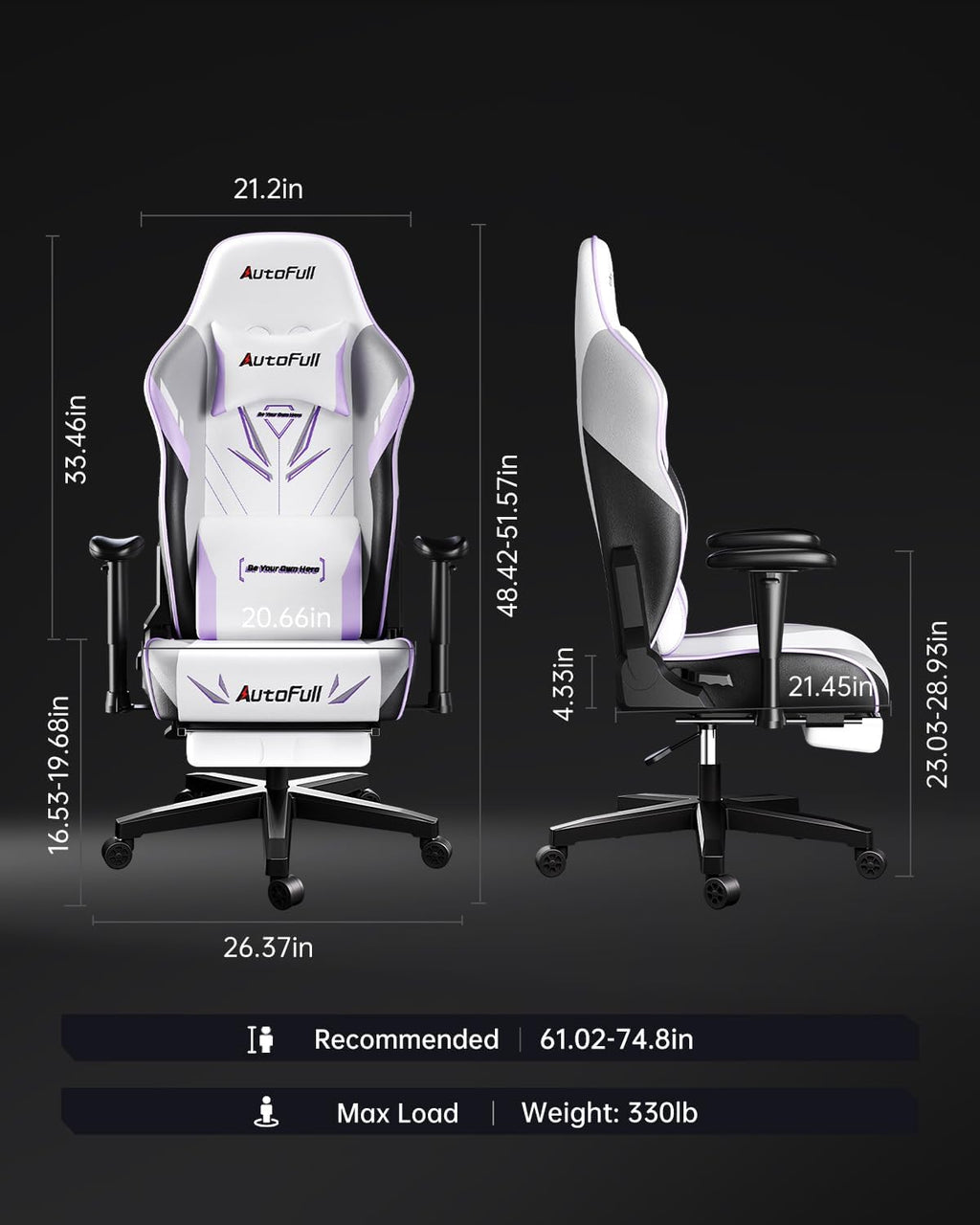 AutoFull C3 Gaming Chair, Ergonomic Wingless Cushion Computer Chair,PU Leather Racing Style Office Chair with Lumbar Support Pillow and Footrest,White