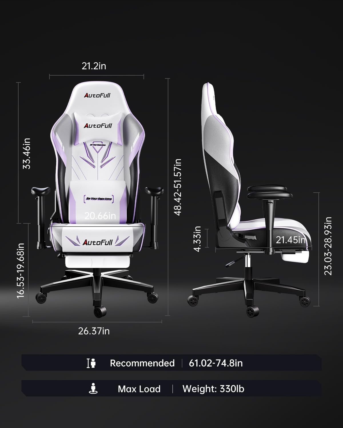 AutoFull C3 Gaming Chair, Ergonomic Wingless Cushion Computer Chair,PU Leather Racing Style Office Chair with Lumbar Support Pillow and Footrest,White