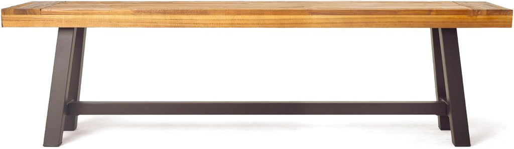 Christopher Knight Home Carlisle Outdoor Acacia Wood and Rustic Metal Bench, Sandblast Finish / Rustic Metal 14. 75 x 63 x 17. 50 inches