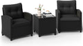 ORALNER 3 Pieces Patio Furniture Set, Wicker Conversation Set Outdoor Chairs with Cushions, Glass Coffee Table, Rattan Bistro Set for Front Porch Balcony Garden Deck Poolside (Black)