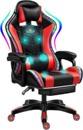Gaming Chair with LED RGB Lights with Massage and Footrest Ergonomic Computer Chair High Back Video Game Chair with Adjustable Lumbar Support Linkage Armrest,Red