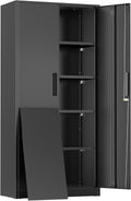 Greenvelly Metal Storage Cabinet, 72' Black Steel Garage Cabinet with Doors and Adjustable Shelves, Metal Cabinet with Lock,Garage Cabinets and Storage System for Garage,Home Office,School