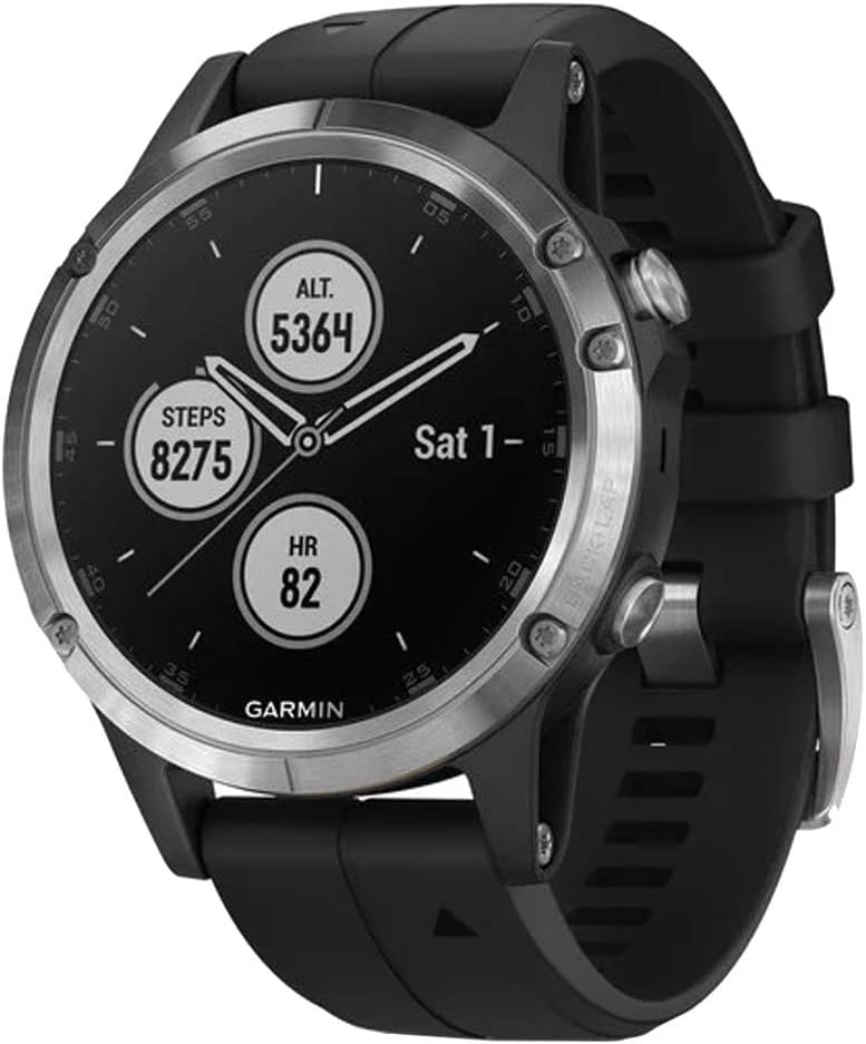 Garmin fenix 5 Plus, Premium Multisport GPS Smartwatch, Features Color Topo Maps, Heart Rate Monitoring, Music and Contactless Payment, Black/Silver
