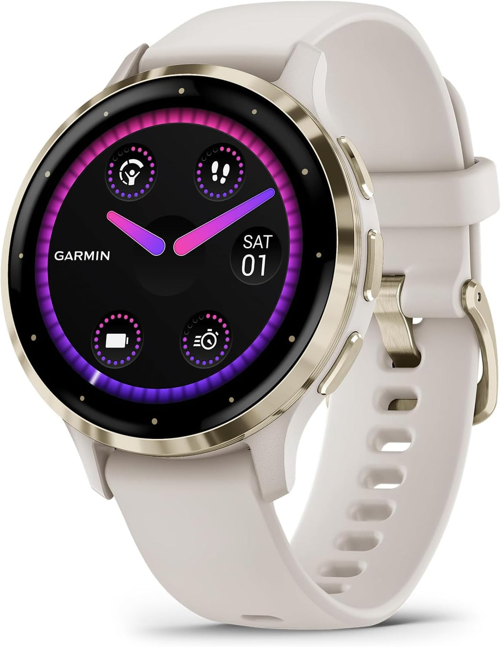 Garmin Venu 3S Soft Gold Stainless Steel Bezel 1.2-Inch AMOLED Touchscreen Display Smart Watch with 41mm Ivory Case and Silicone Band (Renewed)