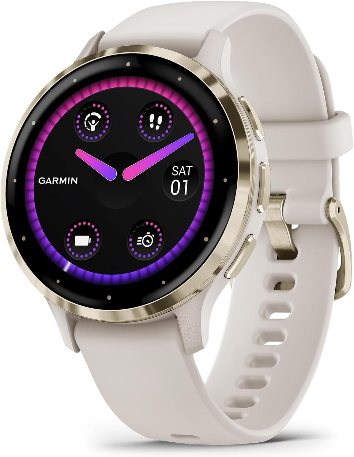 Garmin Venu 3S Soft Gold Stainless Steel Bezel 1.2-Inch AMOLED Touchscreen Display Smart Watch with 41mm Ivory Case and Silicone Band (Renewed)