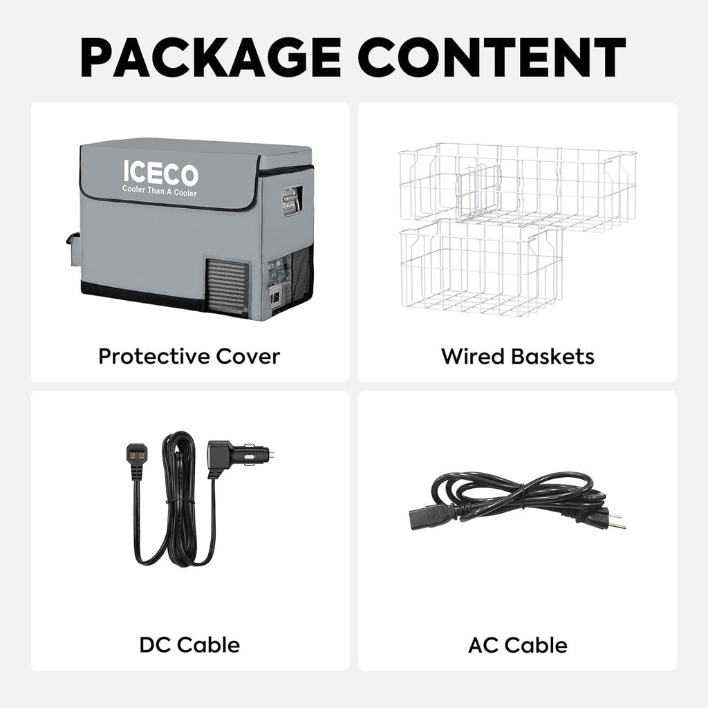 ICECO VL45 Portable Refrigerator with SECOP Compressor, 45 Liters Platinum Compact Refrigerator, DC 12/24V, AC 110-240V, 0℉ to 50℉, Home & Car Use (with Insulated Cover)