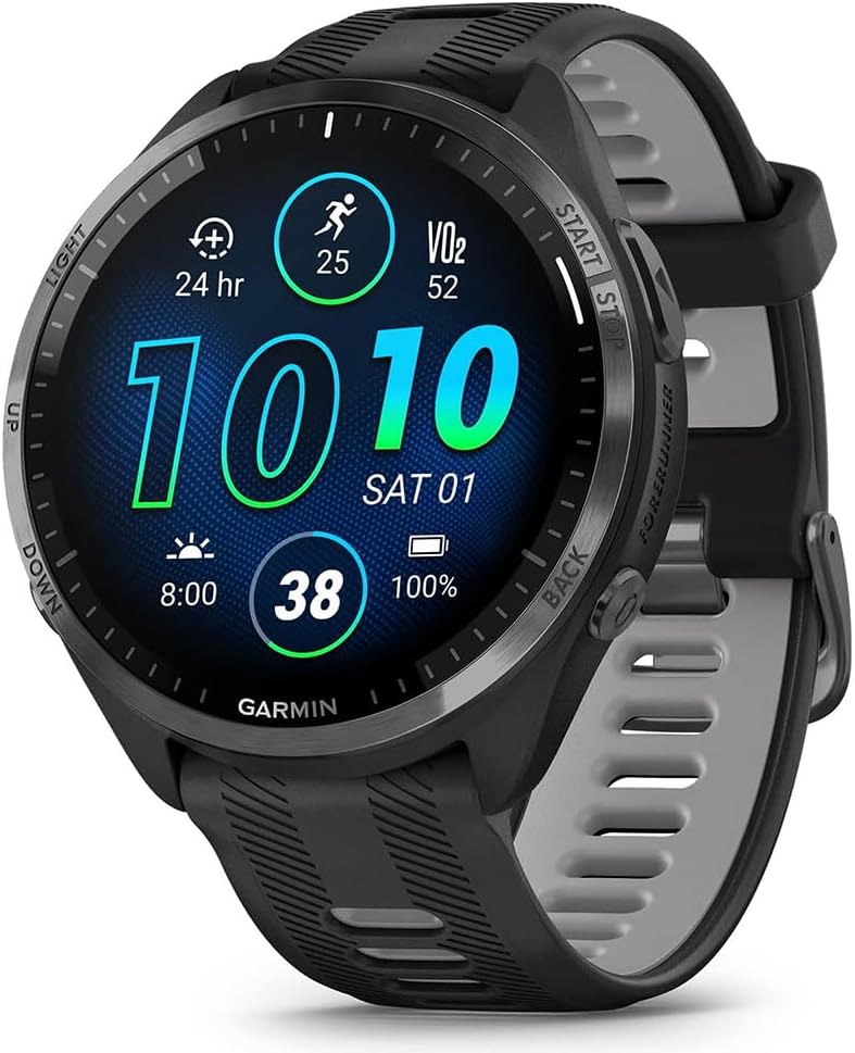 Garmin 010-02809-00 Forerunner 965 Running Smartwatch Black and Powder Gray Bundle with Deco Essentials Exclusive 26 Month CPS Enhanced Protection Pack