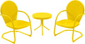 Patio Bistro Set Retro Metal Outdoor Seating Set Conversation Set 3 Pieces, 2 C-Spring Motion Armchairs and Round Side Table, for Porch, Lawn, Garden（Yellow）