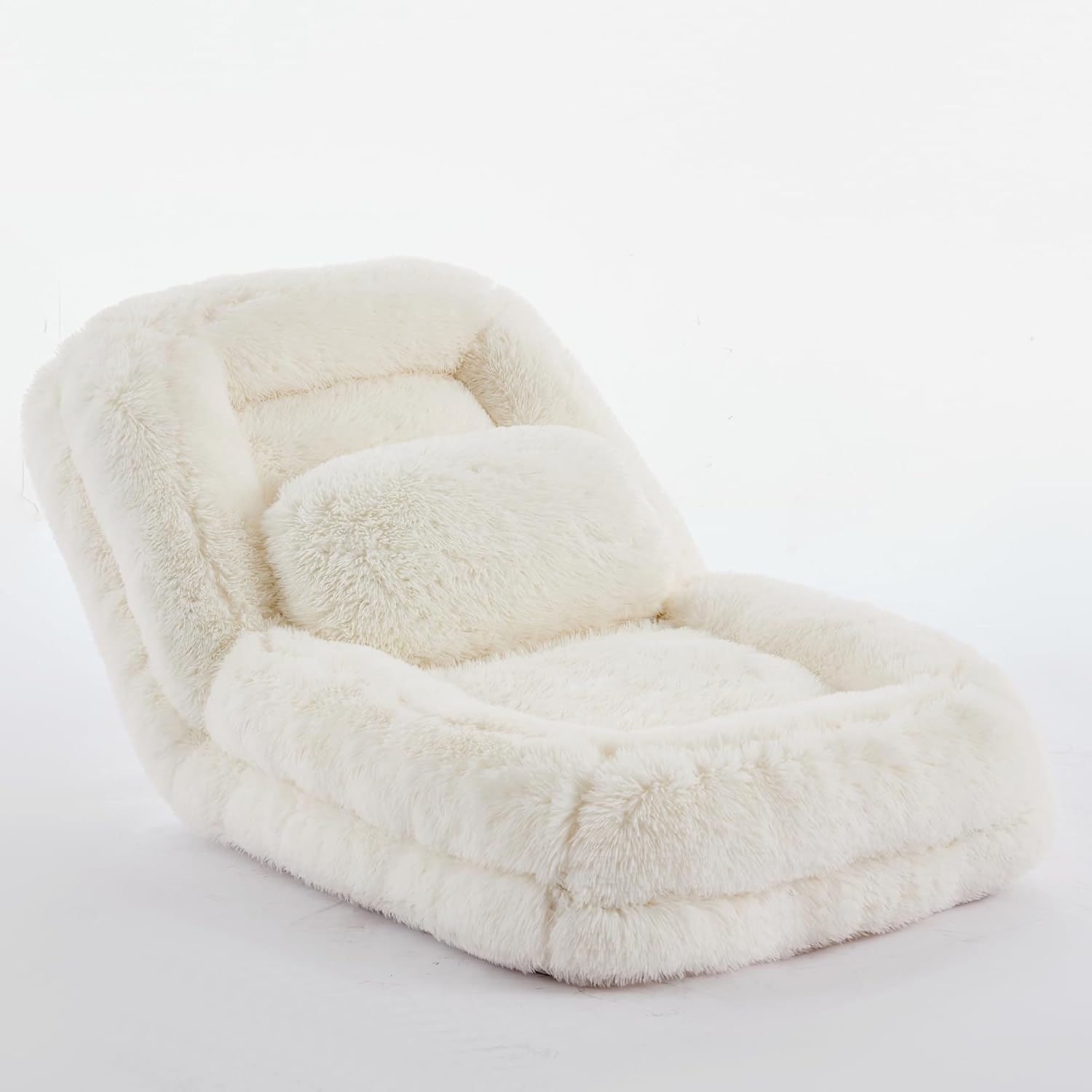 Floor Chair with Back Support, Human Dog Bed with 5 Adjustable Position, Convertible Lazy Floor Lounger, Comfy Gaming Chair, Plush Folding Sofa Bed for Adult, Living Room, Bedroom, Cream Beige