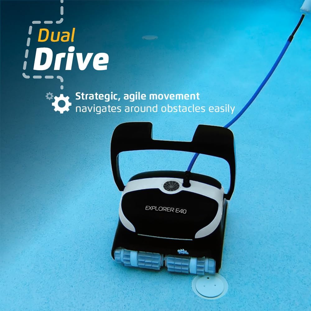 Dolphin Explorer E40 Automatic Robotic Pool Vacuum Cleaner with Wi-Fi, Wall Climbing Capability, Waterline Scrubber Brush, Ideal for Inground Pools up to 50 FT in Length
