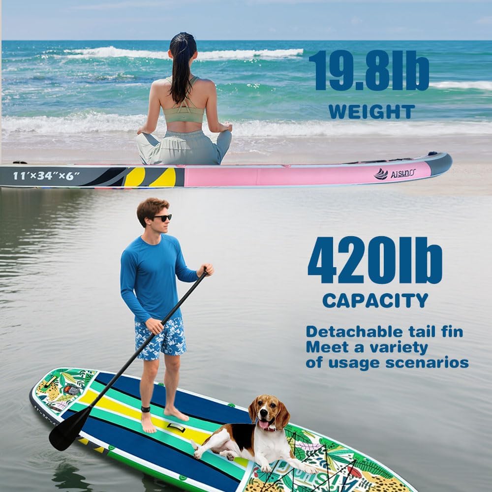 Inflatable Paddle Board for Adult, Paddle Board for All Skill Levels, Wide SUP Board with Primium Accessories Include SUP Carry Bag, Hand Pump& 10L Waterproof Bag