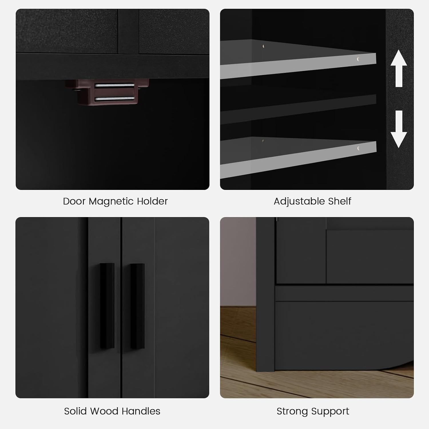 Iwell Storage Cabinet with Doors & Shelves, Kitchen Pantry Cabinet, Bathroom Cabinets for Living Room, Kitchen, Laundry, Black