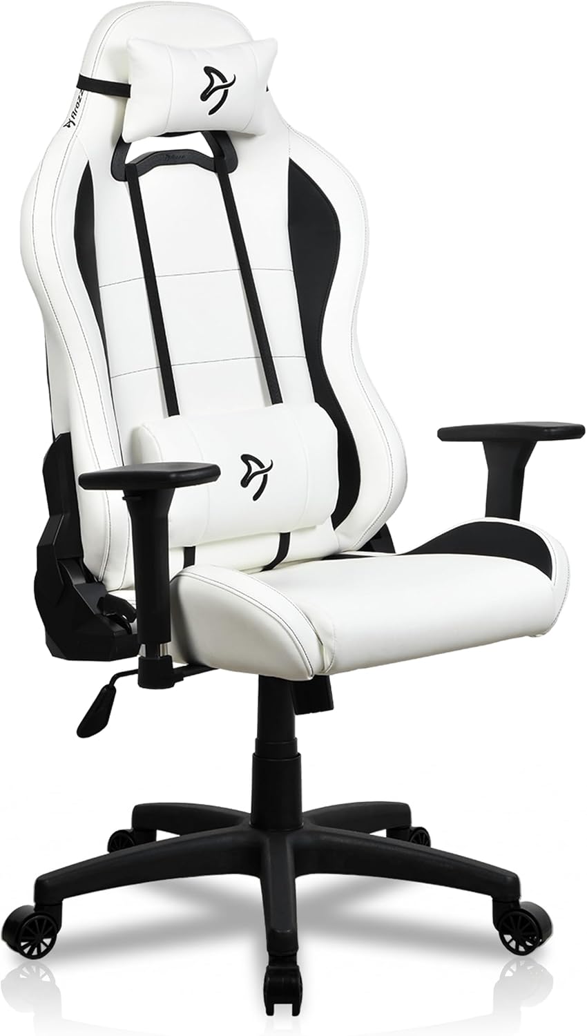 Arozzi Torretta Soft PU Leather Material Gaming Chair, Durable Ergonomic Office Chair with Adjustable Height, 3D Armrest & 2 Supportive Pillows (White)