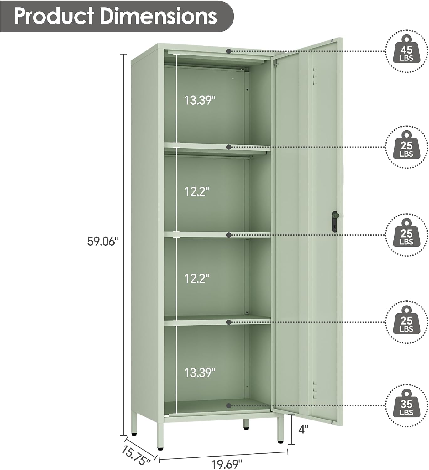 Metal Locker Storage Cabinets Lockable Single File Storage Cabinet with Door and Removable Shelves Kids Locker for School Gym Pantry Kitchen (Green)