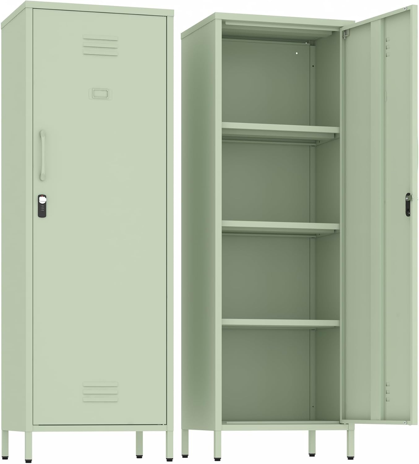 Metal Locker Storage Cabinets Lockable Single File Storage Cabinet with Door and Removable Shelves Kids Locker for School Gym Pantry Kitchen (Green)
