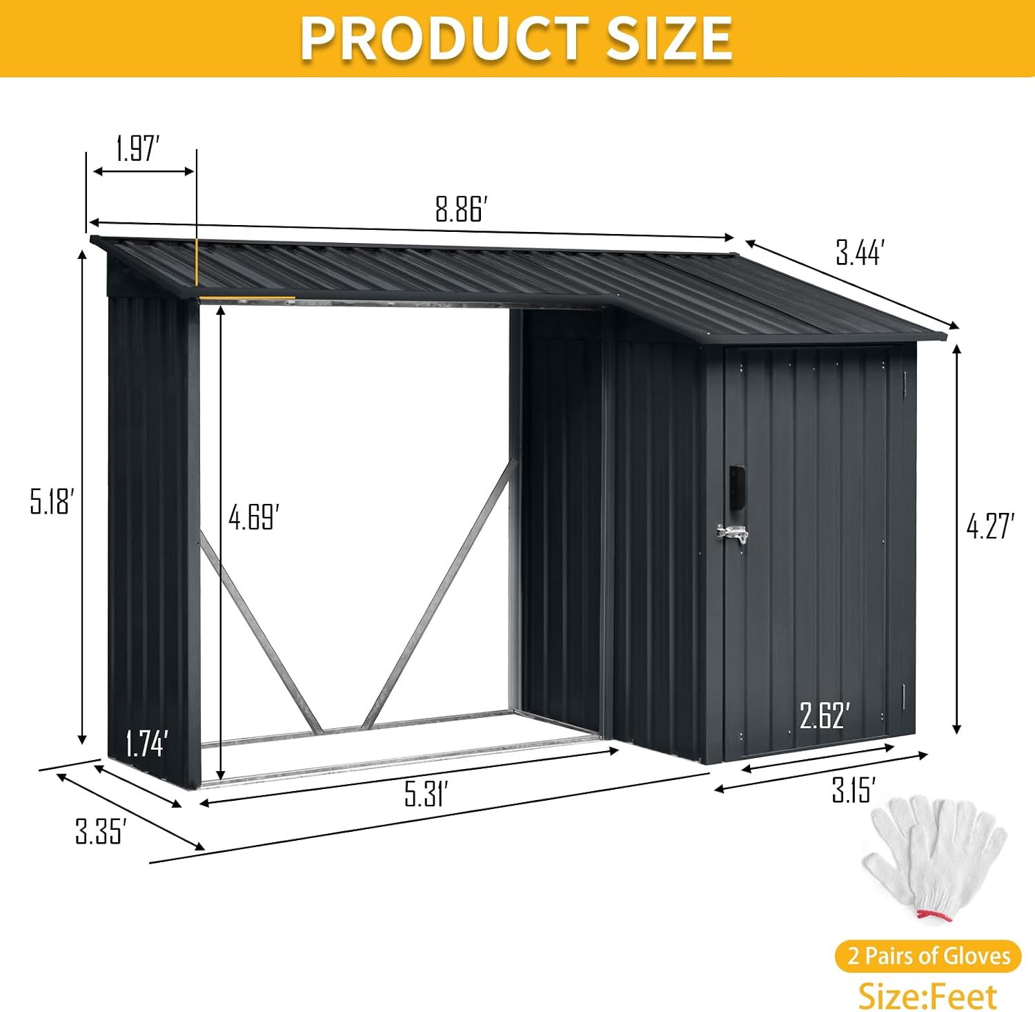 Wood Shed – Durable Galvanized Steel Firewood Storage, Rust & Weather Resistant, Open Design for Easy Access, Multi-Functional Tool Storage for Yard & Garden Use