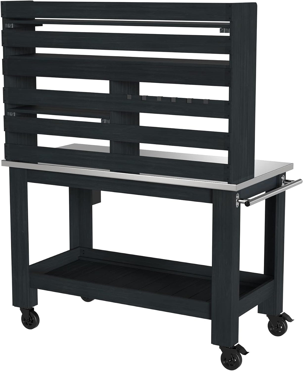 GDLF Potting Bench Table Large Outdoor Kitchen Island Prep Station with Stainless Steel Top Waterproof Cover, Hardwood, 66.9' H