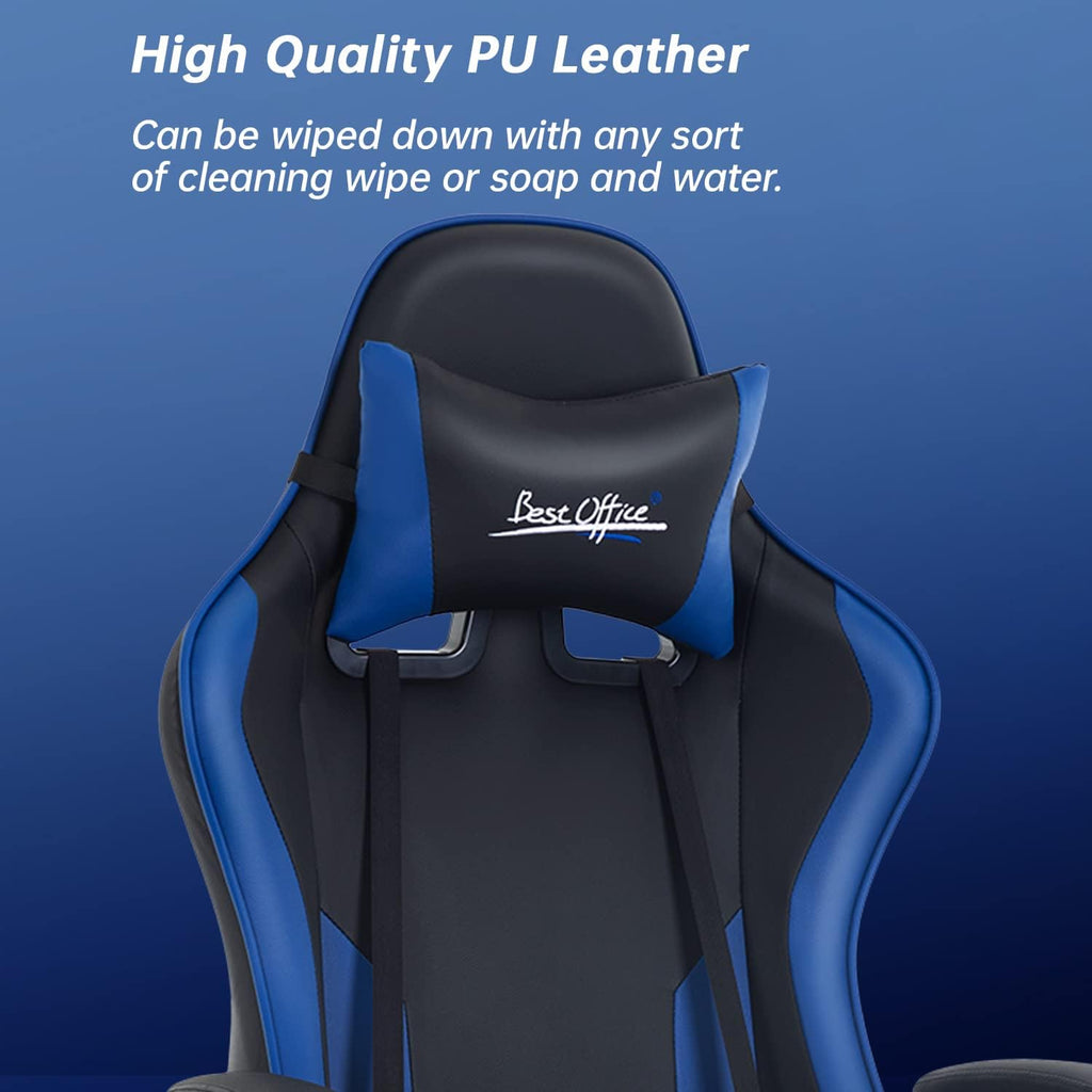 Gaming Chair Office Chair Desk Chair with Footrest Lumbar Support Headrest Armrest Task Rolling Swivel Ergonomic E-Sports Adjustable PC Gamer Chair (Blue)