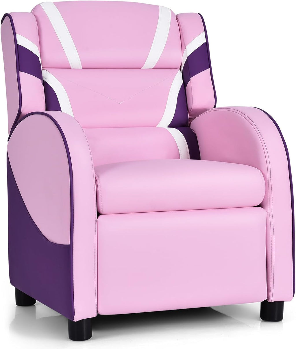 HONEY JOY Kids Recliner, Youth Gaming Reclining Chair w/Side Pocket, Ergonomic Headrest & Footrest, Upholstered Leather Lounge Chair for Boys Girls, Manual Adjustable Single Sofa Chair for Living Room