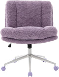 Shenyon Criss Cross Chair with Wheels, Wide Cross Legged Office Chair with 2 Layer Cushions & Back, Adjustable Swivel Home Office Chair, Comfy Faux Fur Makeup Vanity Chair for Girls Women, Violet