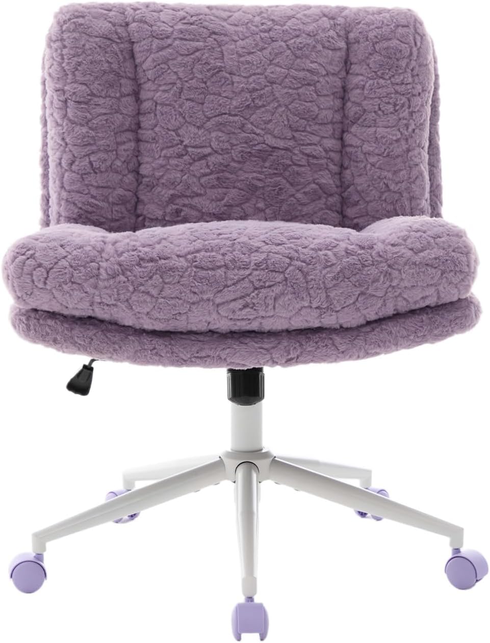 Shenyon Criss Cross Chair with Wheels, Wide Cross Legged Office Chair with 2 Layer Cushions & Back, Adjustable Swivel Home Office Chair, Comfy Faux Fur Makeup Vanity Chair for Girls Women, Violet