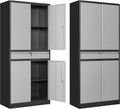 Metal Garage Storage Cabinet, 71' Lockable Storage Cabinet with 2 Adjustable Shelves and 1 Drawer for Garage, Utility Room, Warehouse (Black Grey)