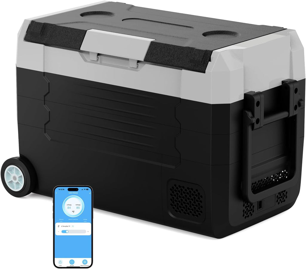 12 Volt Refrigerator,47QT(45L) Electric Cooler 12/24V DC&100-240V AC Car Fridge (-4℉~68℉) with APP control,Portable Handle with Wheels for Camping RV Road Trip Picnic Truck Camper