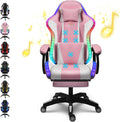 XOOFMASS Massage Gaming Chair with Speakers & RGB LED Lights Ergonomic Computer Gaming Chair with Footrest Music Video Game Chair High Back with Lumbar Support 360° Swivel & Height Adjustable,Pink