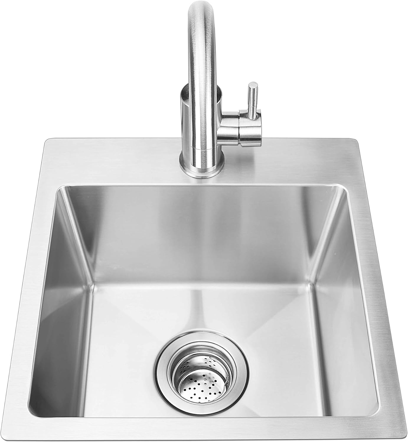 Bull Outdoor Products 18' Stainless Steel Sink & Faucet – Under & Over Mount All-in-One Kit – 304 Grade Stainless Steel, Includes Drain, Catch & Water Lines