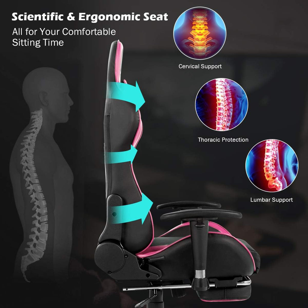 Goplus Massage Gaming Chair, Reclining Backrest, Handrails and Seat Height Adjustment Racing Computer Office Chair, High Back Ergonomic PU Leather Swivel PC Game Chair with Footrest