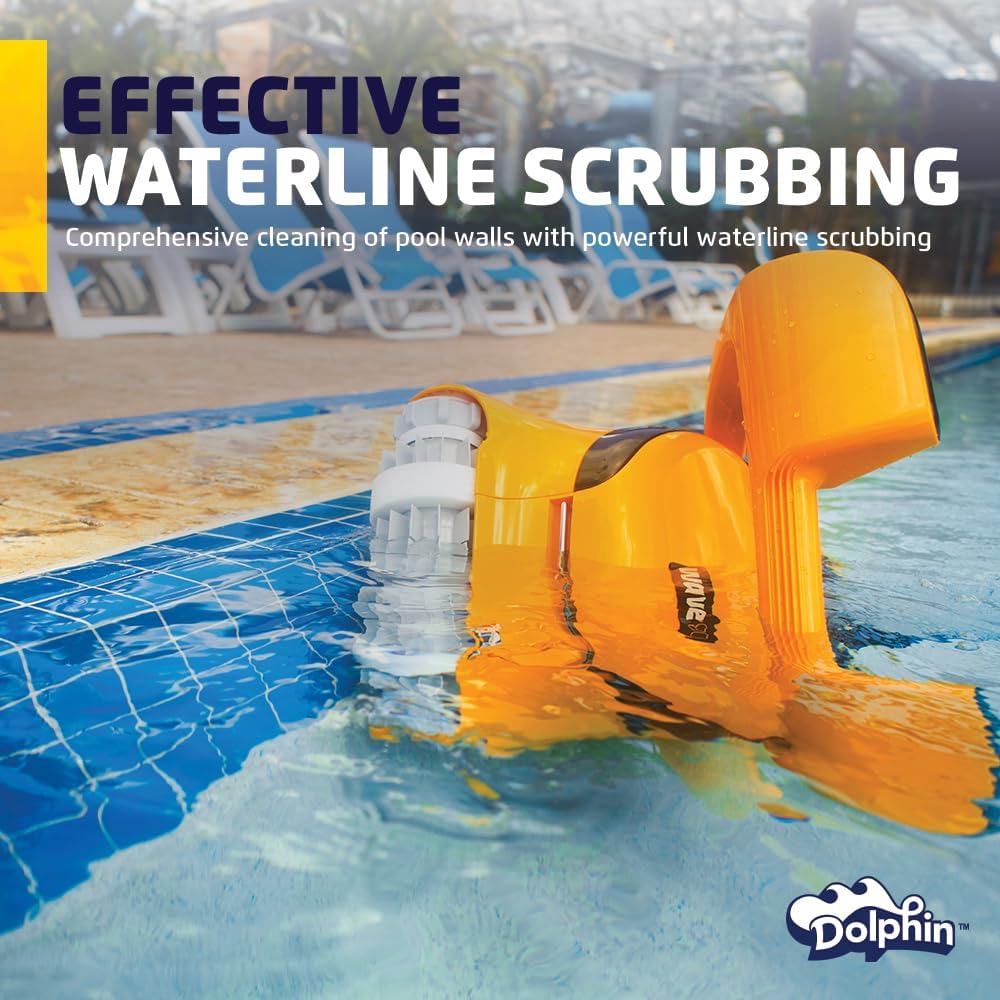 Dolphin Wave 80 Automatic Robotic Pool Vacuum Cleaner Includes Remote Control and Caddy, Waterline Scrubber Brush, Ideal for Commercial Pools up to 68 FT in Length