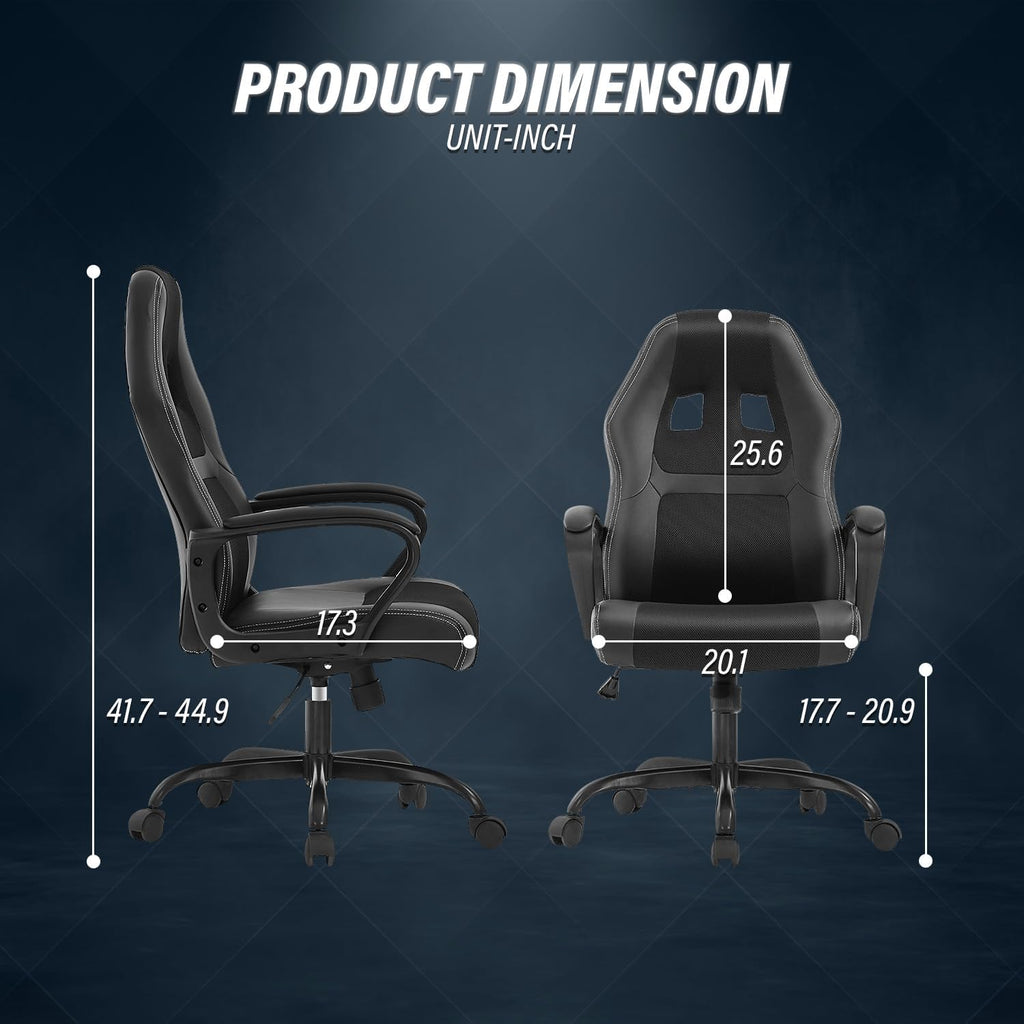 Ruesleag Computer Gaming Chair Office Ergonomic PC Chair Racing Writing Working High-Back Chair w/Lumbar Support Swivel Executive Desk Chairs for Adults,Black
