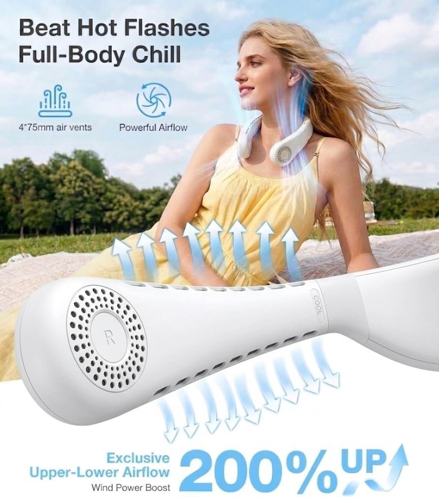 TORRAS COOLiFY Air 2026 Upgraded Neck Fan Air Conditioner, Dual-Airflow Pro Cooling, Ultra Light Portable Fan Rechargeable, Personal Cooling Fan Travel Essentials, Gift for Mom Wife Mother,Ivory
