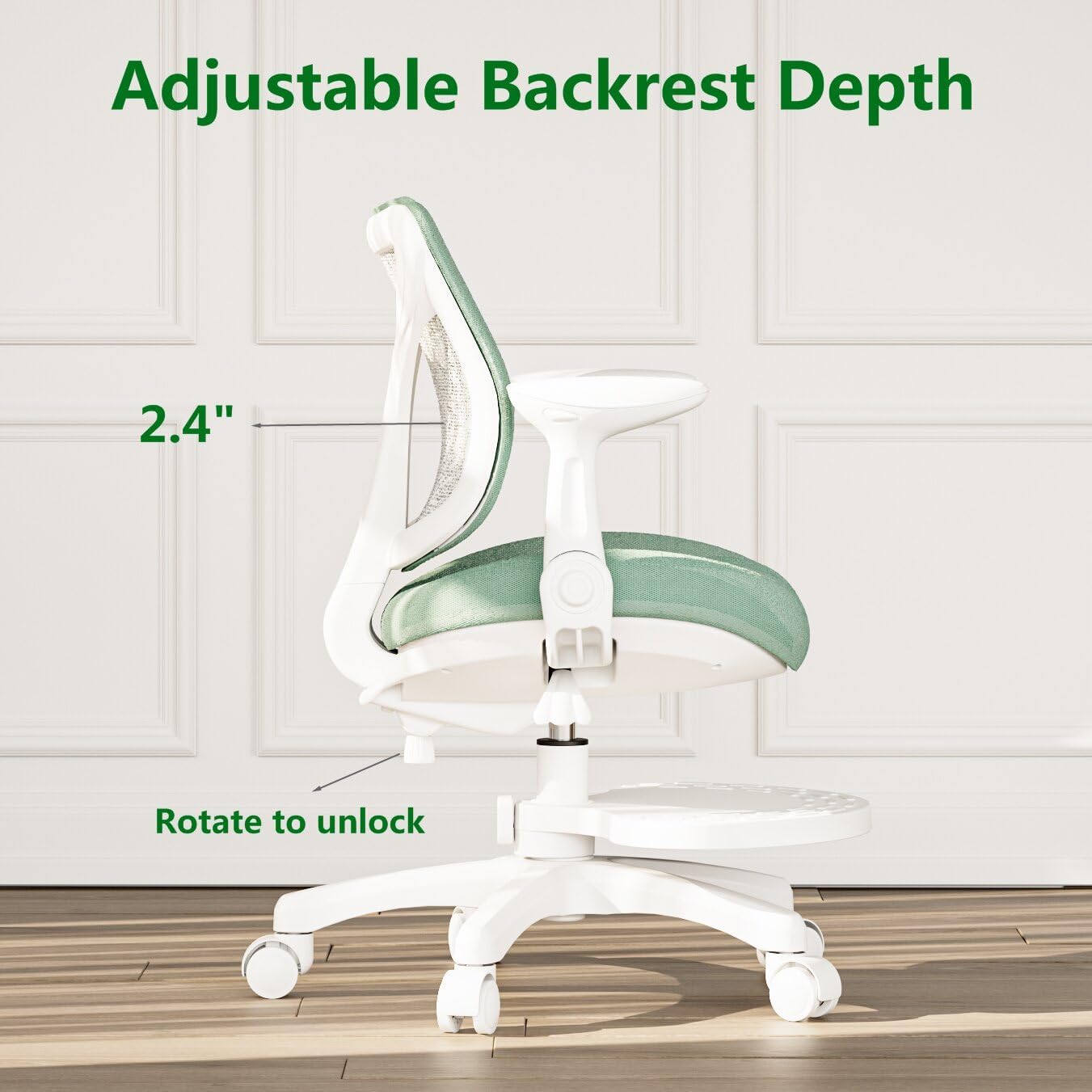 Desk Chair, Ergonomic Study Chair for Kids with Lumbar Support and Footrest, Adjustable Height, Flip-Up Armrests, Mesh Student Chair with Adjustable backrest, Model Deer (Mint)