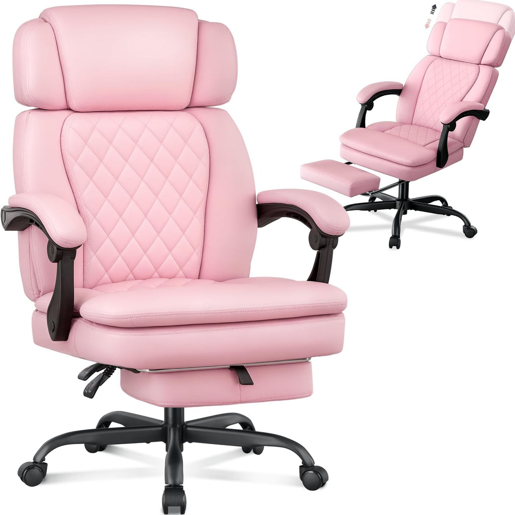 400lbs Executive Office Chair with Foot Rest for Heavy People, Ergonomic Big and Tall Desk Chair with Adjustable Headrest, High Back PU Leather Comfy Heavy Duty Computer Chair with Spring Cushion