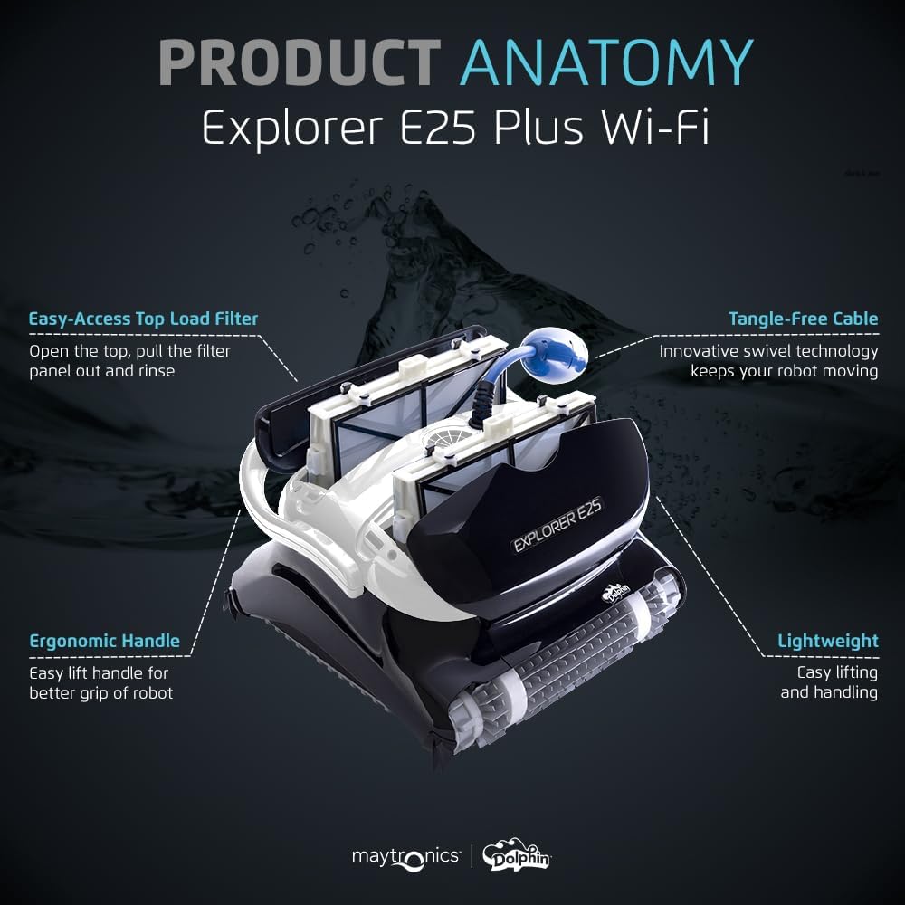 Dolphin (2026 Model) Explorer E25 Wi-Fi Robotic Pool Vacuum Cleaner Pools up to 50 FT - Waterline Scrubber Brush