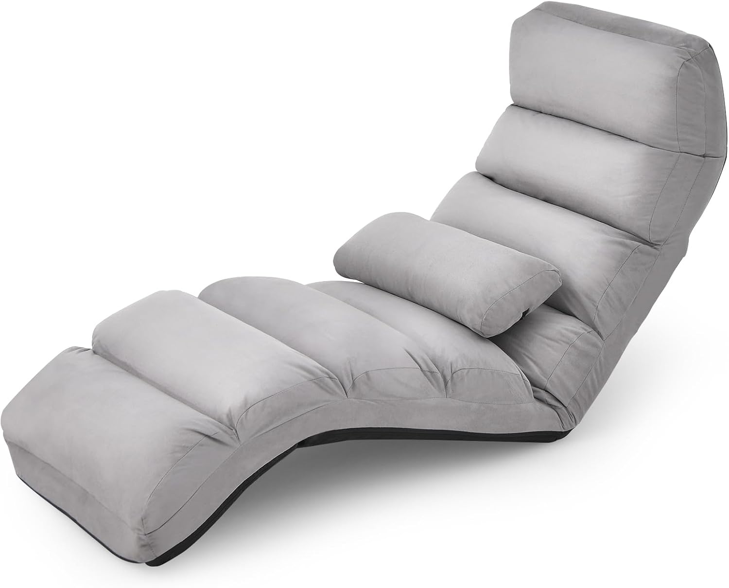 Moccha Floor Chairs for Adults, Adjustable 5-Position Floor Lounger w/Thick Padded & Pillow, No Assembly Folding Lazy Sofa Chair for Gaming, Light Weight Chaise Lounge (Without Armrest, Grey)