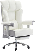 Efomao Big and Tall Office Chair 400lbs - Heavy Duty Executive Desk Chair with Foot Rest & 23' Wide Seat - High Back Ergonomic Leather Computer Chair for Heavy People, Home Office, White