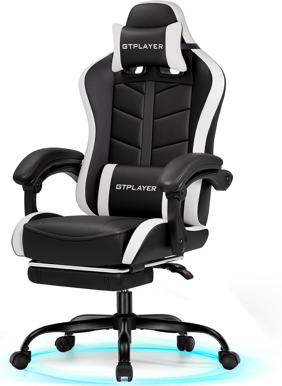 GTPLAYER Gaming Chair High Back Ergonomic Gamer Seat with Footrest and Lumbar Support Adjustable Reclining Swivel Computer Office Desk Chairs for Adults(White)