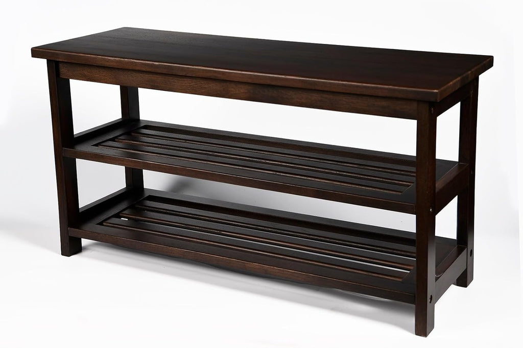 CONSDAN Wood Shoe Bench Rack, USA Grown Hickory, Entryway Bench with Shoe Storage, Mud Room Bathroom, Front Door, Outdoor/Indoor, Dark Walnut(Black)