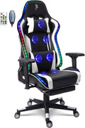 Adult Gaming Chair,Ergonomic Computer Chair,Gaming Chair with Footrest and Massage Lumbar Support,Gaming Chair with Speakers and RGB Lights,180° Tilt High Back Office Chair.,White