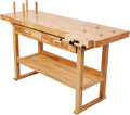 60' Rubber Wood Workbench, Heavy Duty Work Bench with Drawer & Shelf, Work Bench Table for Garage, Workshop, Home Storage, Woodworking Bench, 330 lbs Weight Capacity (60' + 2 Drawers)
