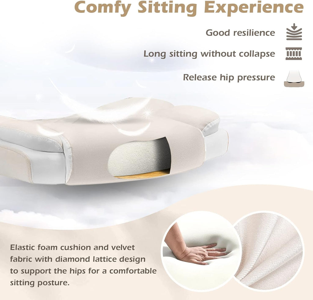 SEATZONE Office Chair Velvet Fabric Ergonomic Executive Computer Desk Chairs Small Cute Rolling Task Chairs for Teens&Adults,Beige