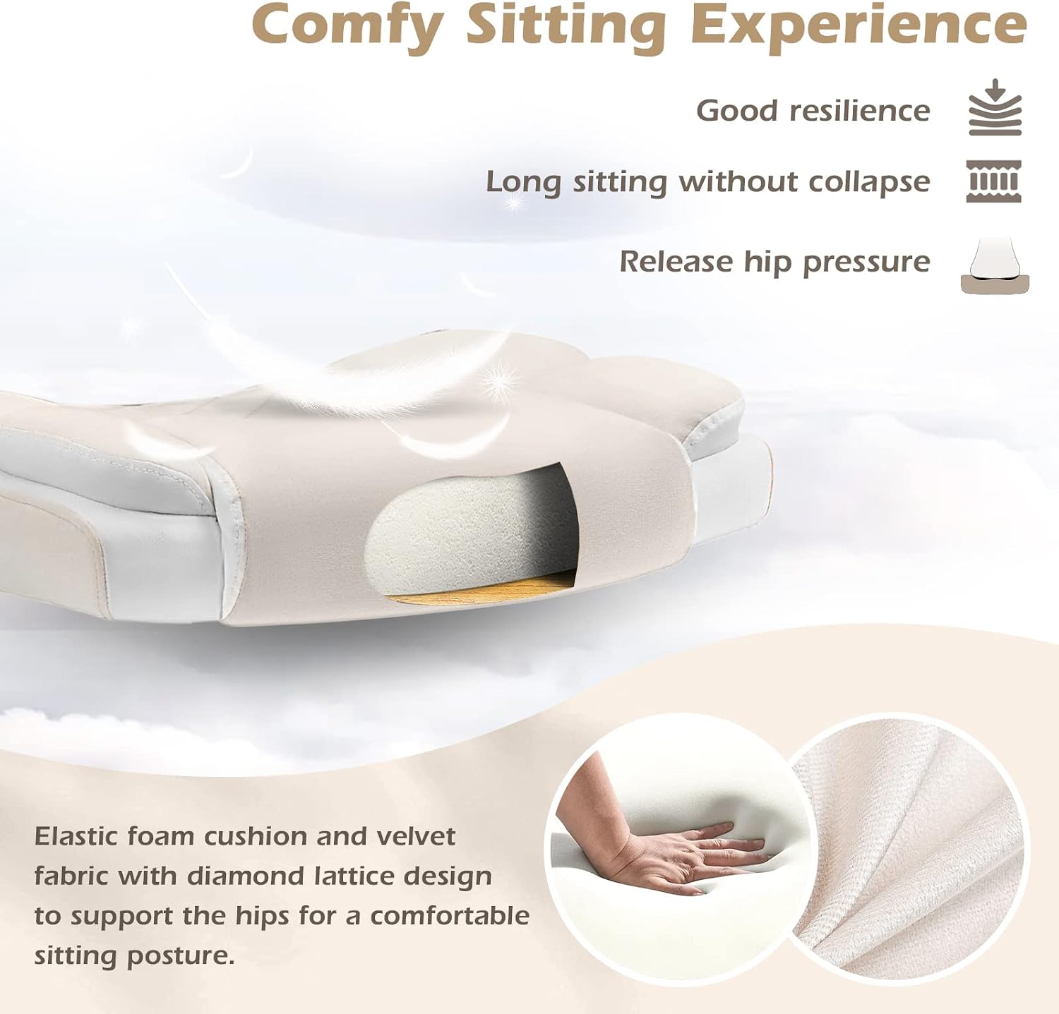 SEATZONE Office Chair Velvet Fabric Ergonomic Executive Computer Desk Chairs Small Cute Rolling Task Chairs for Teens&Adults,Beige