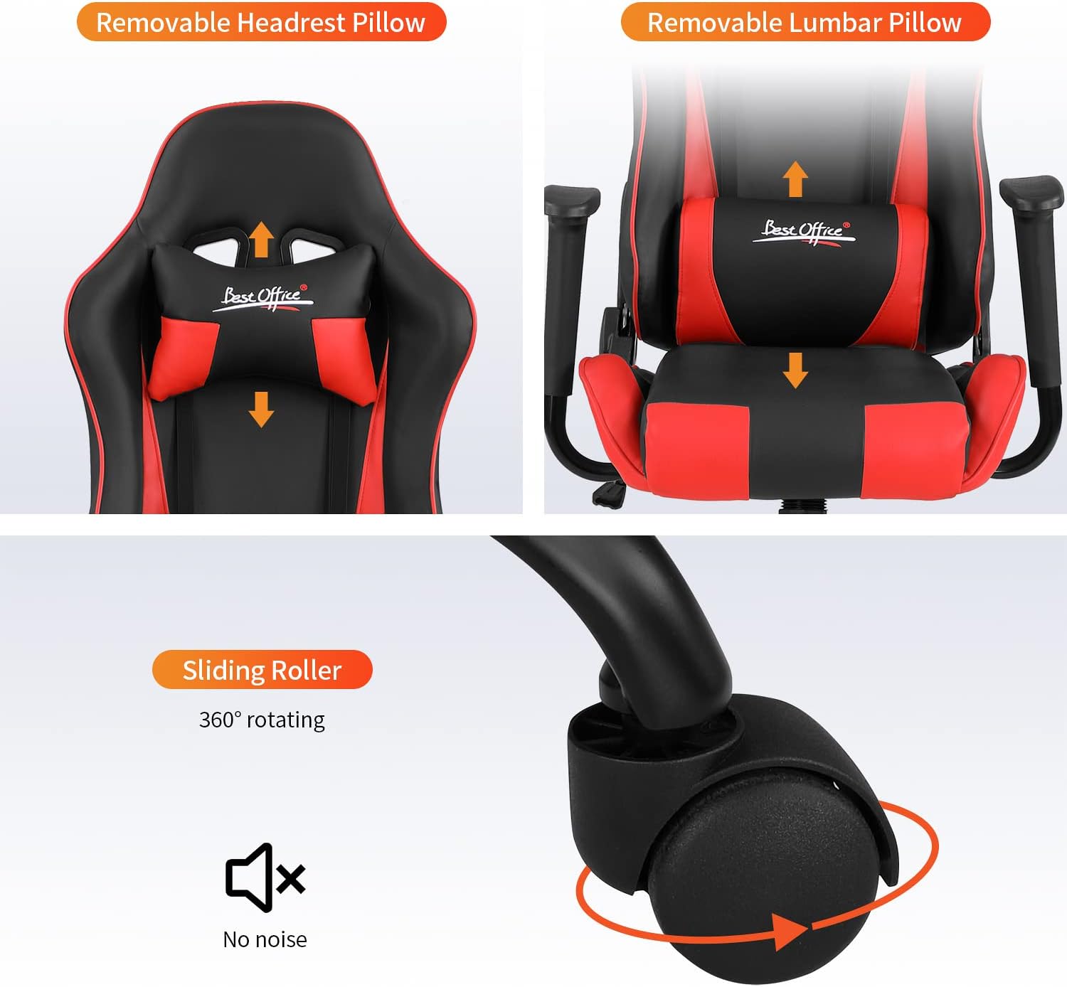 Gaming Chair Office Chair Desk Chair with Lumbar Support Headrest Armrest Task Rolling Swivel Ergonomic E-Sports Adjustable PC Gamer Chair (Red)