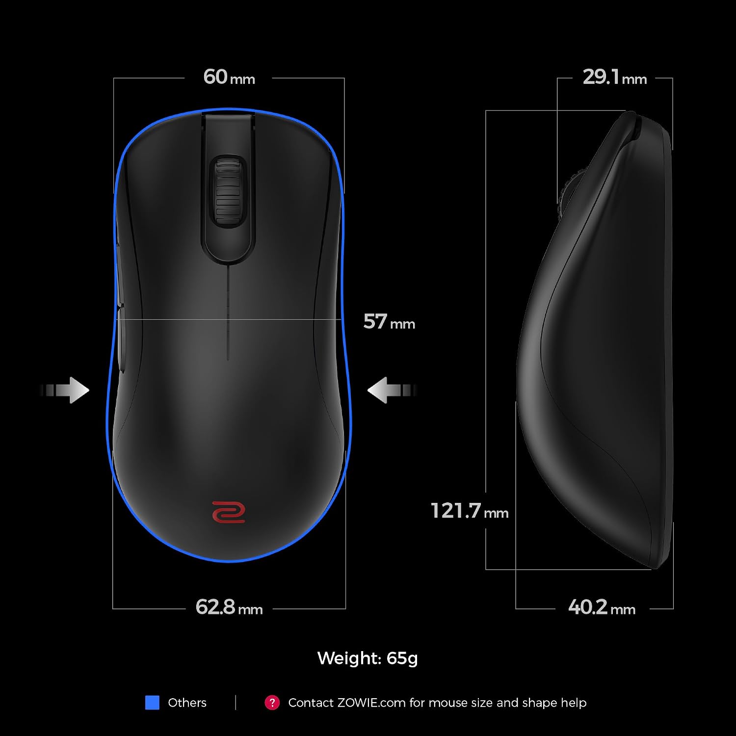 BenQ Zowie ZA13-DW 4K Wireless Mouse for Esports, Sports Science, 4K Enhanced Receiver, 65g, Symmetrical, Driverless, 3950 Sensor, 4K Polling Rate