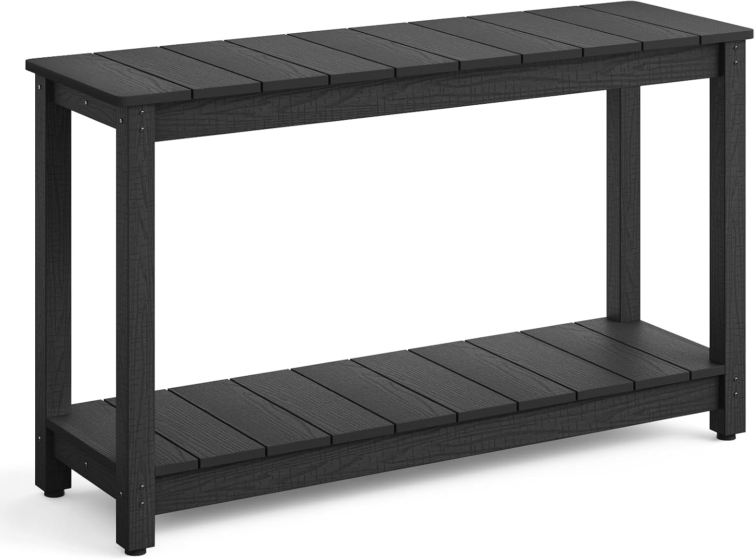 Stoog Outdoor Console Table, All-Weather 2-Tier Patio Console Table with Adjustable Feet, Low Maintenance, for Backyard, Garden, Entryway, and Deck, Black
