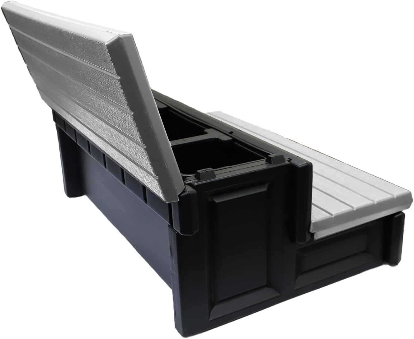 Confer Plastics Two Tier 36' Wide Storage Hot Tub Step: Durable, Multi-Functional, Non-Skid Spa Steps, Easy Installation, Sturdy, Long Lasting Upgrade to Your Space. Proudly Made in USA. - Grey